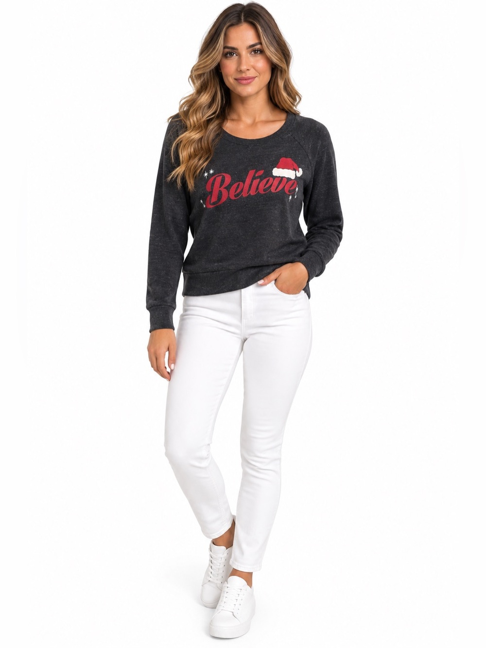 Cold Crush Believe Christmas Santa Graphic Sweatshirt Gray Size S
